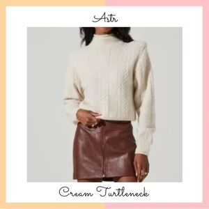 Astr Women's Cream Cable Knit Turtleneck Sweater
